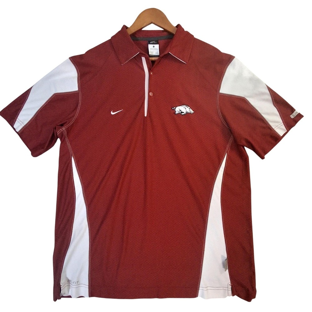 Arkansas Razorbacks Polo Shirt Mens Large Red NCAA Football Nike Dri Fit